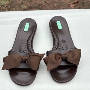 OKA b. brown bow slip on sandals